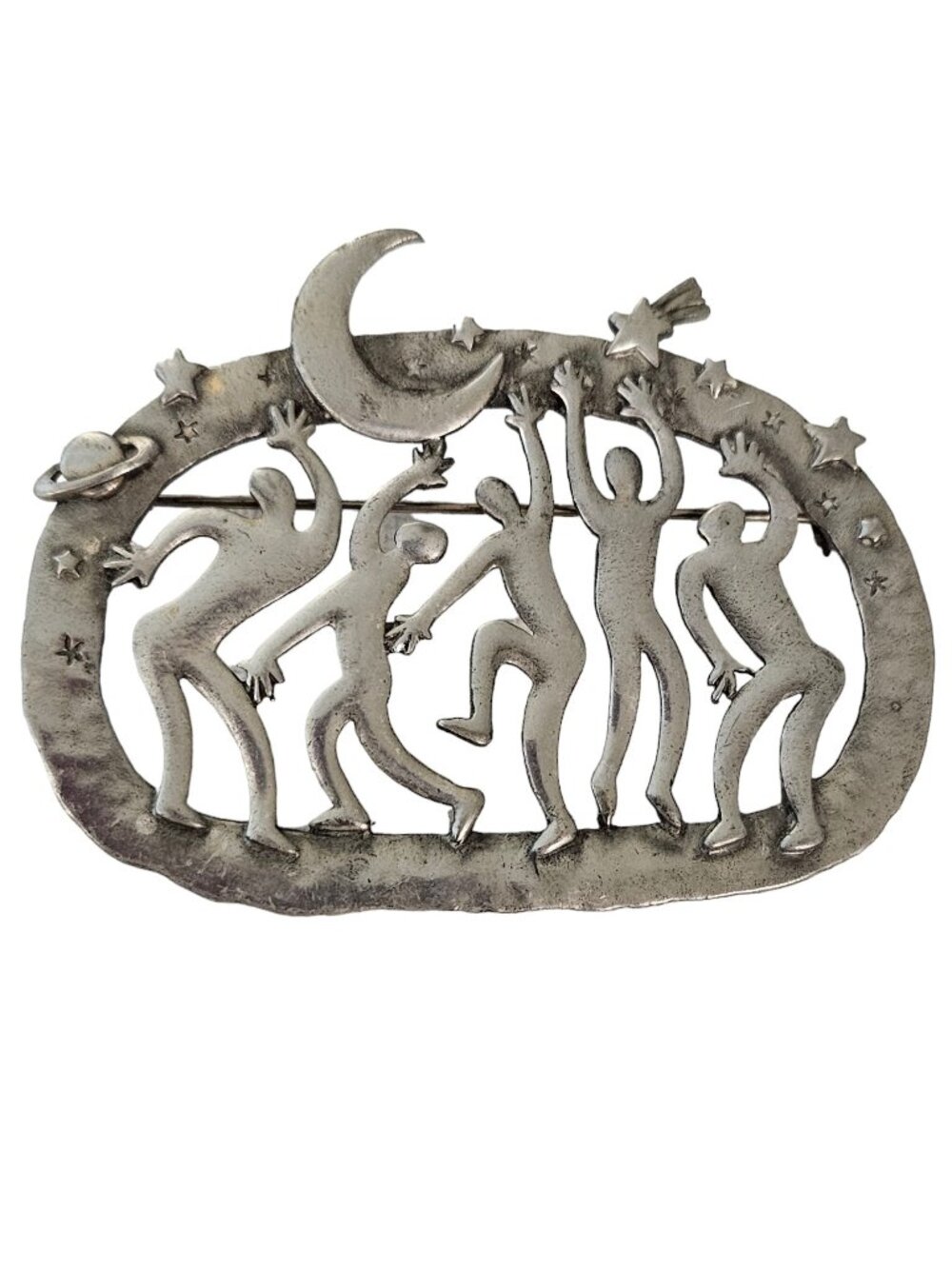 JJ Jonette Jewelry Co Pewter Style Tribal Dancers Saturn Moon Star Pin, L250
